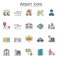 Airport icon set in thin line style