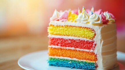 Birthday cake with colorful cream, delicious and attractive