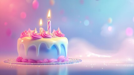 Birthday cake with colorful cream, delicious and attractive