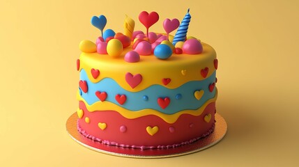 Birthday cake with colorful cream, delicious and attractive