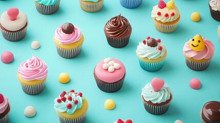 Birthday cake with colorful cream, delicious and attractive
