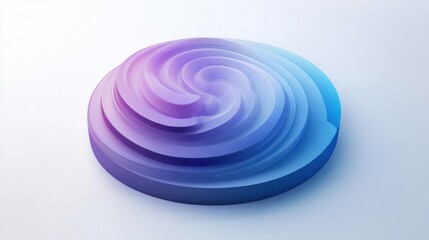 Unique 3D circle graph with curved and gradient slices in blue and purple tones, floating on a white surface.