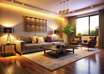 Beige Living Room Console Decor - 3D Render