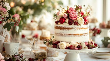 delicious birthday cake with chocolate and colorful cream, sweet, beautiful and pretty, pink, blue, lit candles