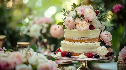 delicious birthday cake with chocolate and colorful cream, sweet, beautiful and pretty