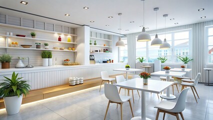 Bright White Cafe Interior Design - Side View Photography