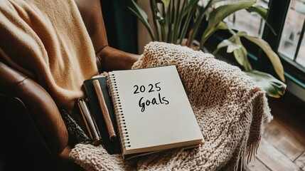 Artistic 2025 Goal Setting on a Creative Desk Surrounded by Colorful Art Supplies