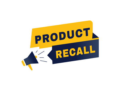 Product recall label or tag, vector banner element. modern design with megaphone icon.