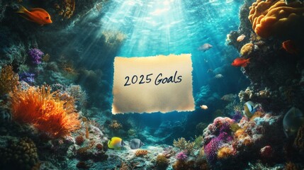 2025 Goal Writing Underwater with Coral Reefs and Swimming Fish