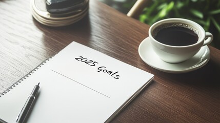 Reflective 2025 Goal Setting with Cozy Atmosphere, Warm Mug, and Flickering Candle