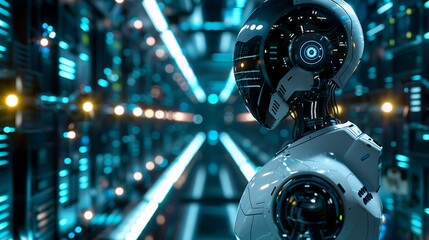 Advanced Robot in Futuristic Data Center Setting