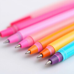 Colorful gradient pens arranged in row on white background
