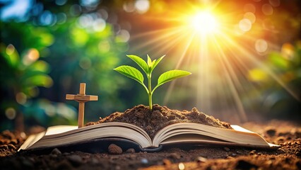 Faith, Hope, Growth: Bible, Cross, Plant, Spiritual, Nature Photography