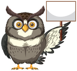 Wise Owl Holding a Blank Sign