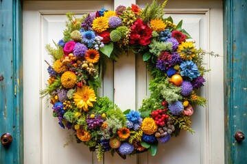 Floral Wreath Door Decor - AI Photo