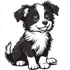 Obraz premium Simple line drawing of a baby Border Collie on a white background, 