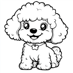 Fototapeta premium Simple line drawing of a baby poodle full body on a white background,