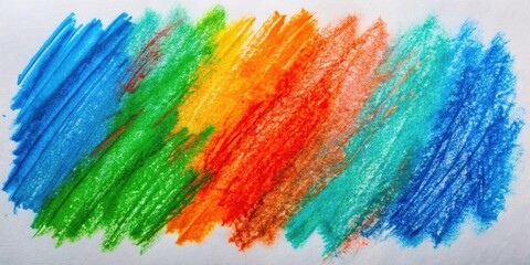 Obraz premium Vibrant Crayon Strokes in a Rainbow Spectrum on White Paper