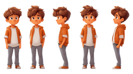 cartoon character of a young boy boy in different style isolated on white background