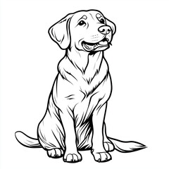 Fototapeta premium Simple line drawing of a Labrador Retriever full body on a white background,