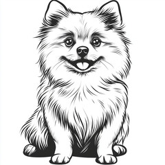 Fototapeta premium Simple line drawing of a Pomeranian full body on a white background,