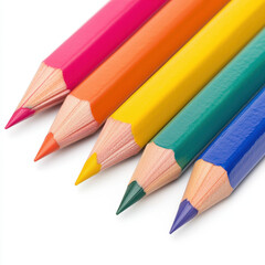 Colorful pencils with sharp tips arranged in row