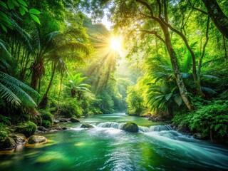 Lush Rainforest River Scene: High-Resolution Photo of a Tropical River