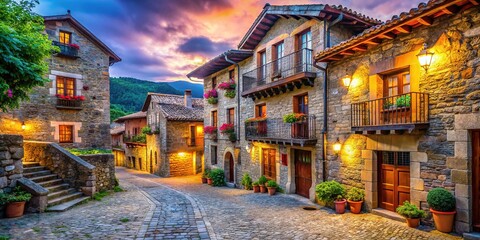 Fototapeta premium Medieval Basque Country Stone Houses - Ujue Village, Navarra, Spain