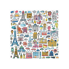 Naklejka premium City building doodle art design vector template illustration