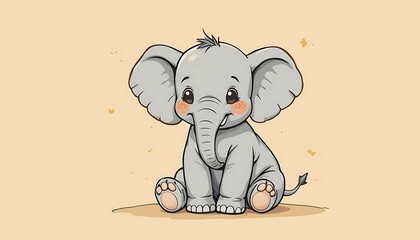 Obraz premium Adorable Baby Elephant Sitting Calmly On Beige Background