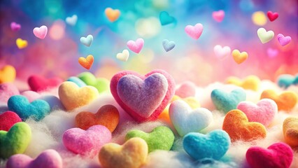 Fototapeta premium Pastel Cotton Candy Hearts: Sweet Dreamy Background - High-Resolution Image