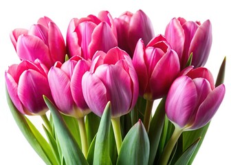 Fototapeta premium Pink Tulip Bouquet, White Background, Spring Flowers, Floral Photography