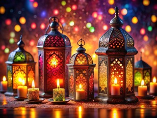 Obraz premium Ramadan Lantern Festival: Colorful Festive Lights & Candles