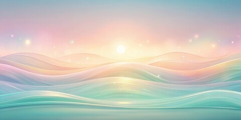 Serene Pastel Wavescape at Sunrise with Glowing Lights