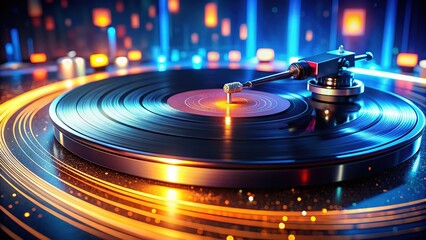 Spinning Vinyl Record, Blue Orange Light, Turntable Art