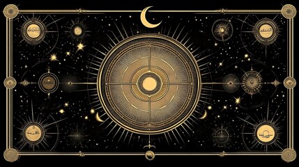 Celestial Chart Depicting Ornate Cosmos And Arabic Script