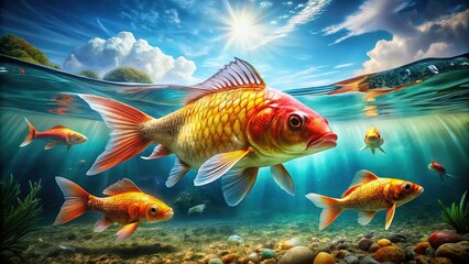 Naklejka premium Stunning Carp Fish Photography: Bright Colors, Sharp Details, Underwater World