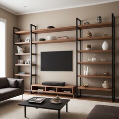 A contemporary room with sleek shelf units provides a stylish and functional space for displaying and organizing items in a modern home setting