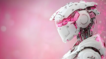 A Playful Robot with Vibrant Pink Paint on Its Face Engaging in a Futuristic Environment Evoking Whimsy and Creativity in a Colorful Setting