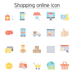 Shopping online & E-commerce icons in thin line style