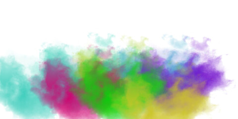 multicolored smoke of blue, purple and green colors isolated on transparent background