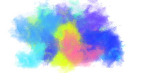 multicolored smoke of blue, yellow and pink colors isolated on transparent background
