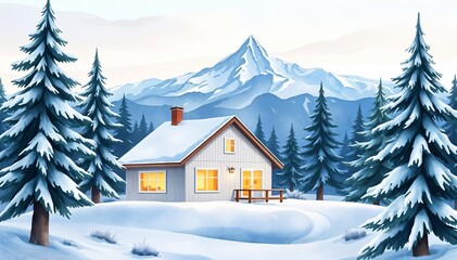 Naklejka premium Cozy Nordic House in Snowy Landscape