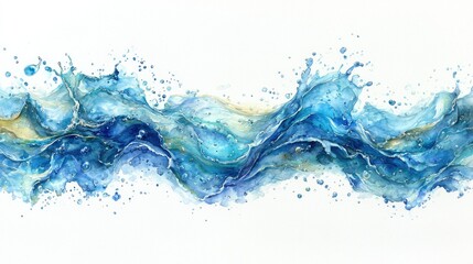 Abstract Watercolor Painting of Ocean Waves