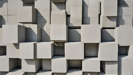 A panoramic background featuring a texture of gray concrete cement stone square cubes