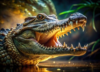 Obraz premium Surreal Crocodile Open Mouth, Jaws, Teeth, Reptile, Fantasy, Art, Photography, Surrealism, Digital Painting