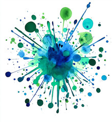 Watercolor Blue and Green Color Wash Clipart – High-Quality Design on a White Background with a Clear Center for Creative Projects or Minimalist Art