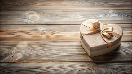 Fototapeta premium Heart-shaped gift box on rustic wooden surface, a symbol of love and affection