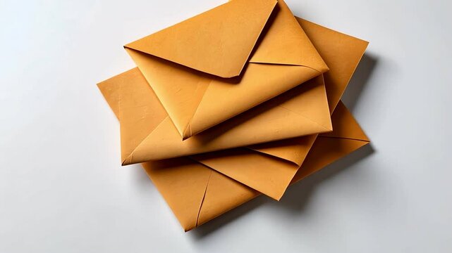 Stack of brown envelopes on a minimalist background for correspondence.