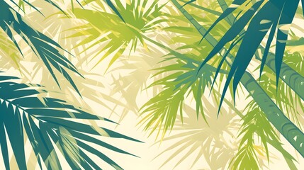 Naklejka premium A gentle tropical breeze moving through palm leaves, casting shadows on the soft sandy beach